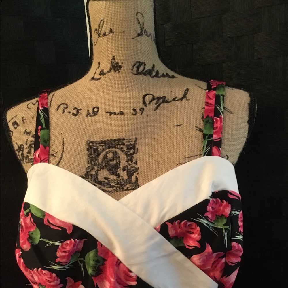 Floral Black & White Wrap Bodice Women's Dress